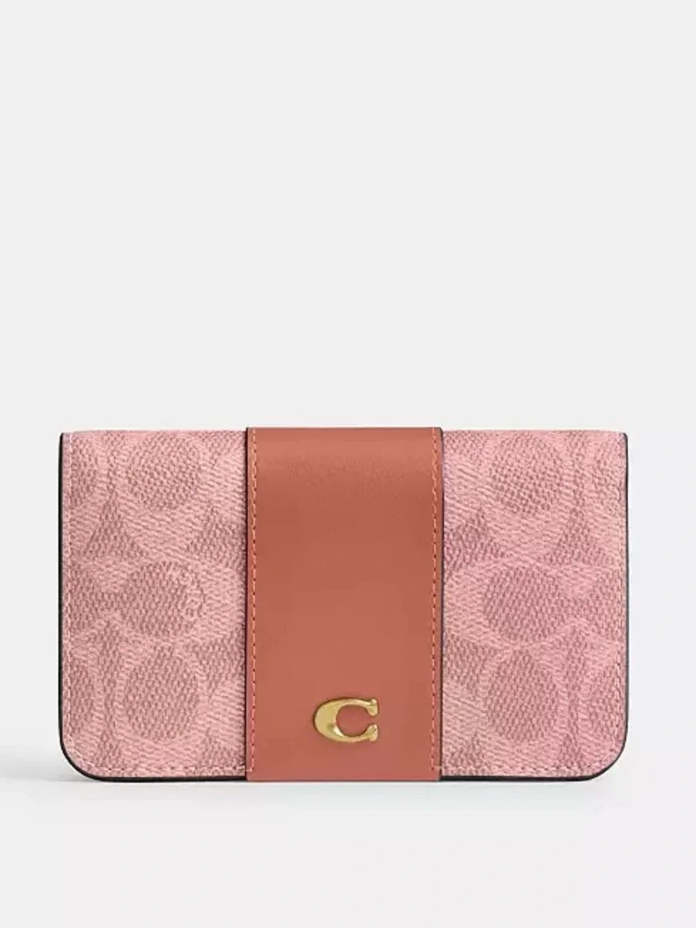 Coach Slim Card Case Wallet in Signature Canvas & Leather Brass/Melon Pink NWT
